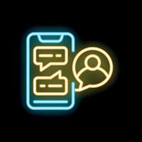 Neon icon of mobile phone displaying chat conversation with user profile vector