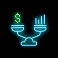 Neon sign representing balance between money and success in business vector