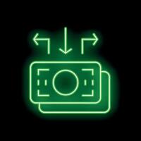 Neon green money transferring with arrows on black background vector