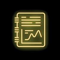Yellow neon notebook with financial chart icon on black background vector