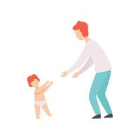 Toddler Baby Taking First Steps to His Father, Parent and Kid Having Good Time Together Illustration vector