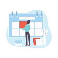 Office Worker Make Schedule, Businessman Planning and Controlling Working Time, Business Concept of Time Management Illustration vector