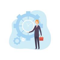 Businessman with Clock, Office Manager Planning, Organizing, Controlling Working Time, Business Concept of Time Management Illustration vector