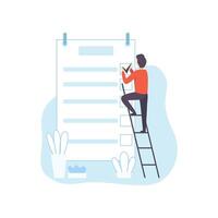 Man Climbing Ladder Filling To Do List Planner, Businessman Planning, Organizing, Controlling Working Time, Business Concept of Time Management Illustration vector