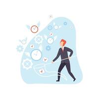 Businessman Catching Clocks with Net, Office Worker Planning, Organizing, Controlling Working Time, Business Concept of Time Management Illustration vector