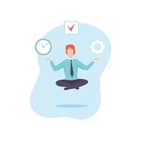 Man Meditating with Clock Around Him, Businessman Planning, Organizing, Controlling Working Time, Business Concept of Time Management Illustration vector