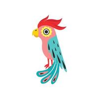 Parrot with Crest, Tropical Bird with Colored Feathers and Wings Illustration vector