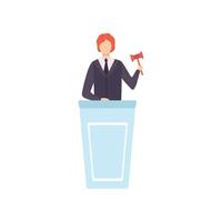 Man with Gavel Standing Behind Special Stand and Announcing Price Illustration vector