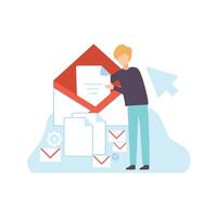 Man Create Website Content, Technology Process of Software Development, Social Media Marketing Illustration vector