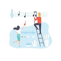 People Creating Musical Content, Technology Process of Software Development, Social Media Marketing Illustration vector