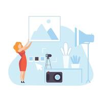 Female Blogger Landing Page of Content Creating, Technology Process of Software Development, Social Media Marketing Illustration vector