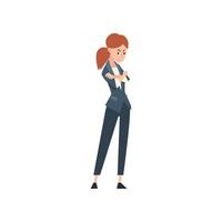 Angry Businesswoman Standing with Folded Hands, Business Competition Concept Illustration vector