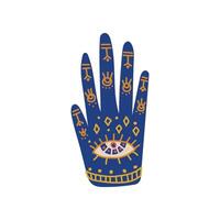 Ornate Hand with Sacred Symbols, Boho Style Design Element, Ethnic, Mystic Symbol Illustration vector
