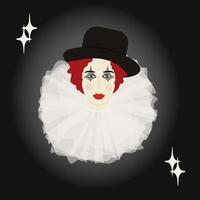 Portrait of a mime clown in a jabot and top hat on a black background vector