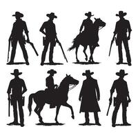Array of cowboy silhouettes featured on a plain white background vector
