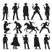 Display of cowboy silhouettes on a minimalistic white background vector
