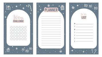 Set Christmas Planner weekly and days organizers for schedule list with checklists,reminder,important date and notes.Simple life planners daily routine organization templates.Winter days vector