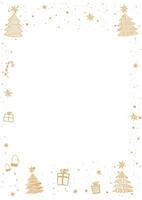New Year frame on white background.Golden Christmas elements.Winter seasonal poster.Great for banners.Vertical greeting card.Merry Christmas and Happy New Year.Happy Holidays vector