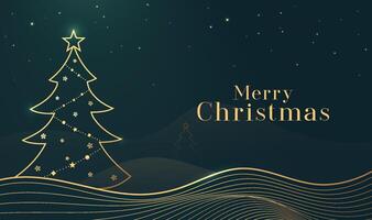 Christmas banners with golden linear waves and Christmas trees on a dark background vector