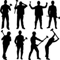 man holding a hammer silhouette vector