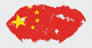 China national flag with distressed stroke brush effect on isolated background vector
