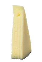 Triangular piece of cheese on isolated background photo