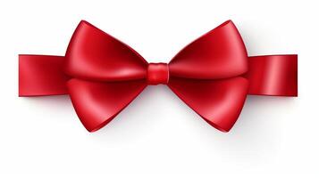 Red ribbon with bow isolated on white background for Christmas card design. Neural network photo