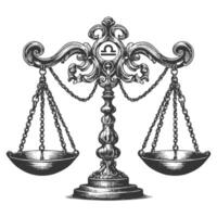 An illustration of a balance scale with a symbol on it vector