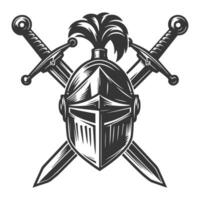 Knight helmet and two swords in a woodcut style vector