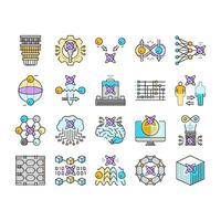 quantum technology data science icons set vector