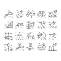 wave energy power tidal icons set vector