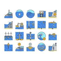 wave energy power tidal icons set vector