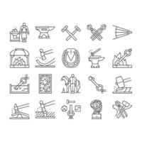 blacksmith forge anvil hammer icons set vector