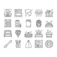 sauna bath spa relax steam room icons set vector