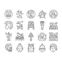 punk retro element hand art icons set vector