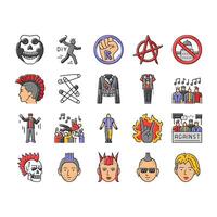 punk retro element hand art icons set vector