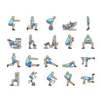 fitness exercises leg icons set vector
