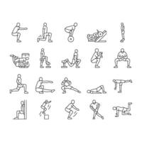 fitness exercises leg icons set vector