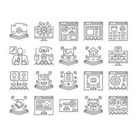 virtual conference event online icons set vector
