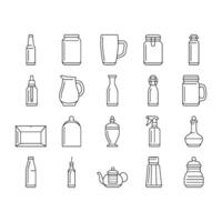 glass packaging bottle product icons set vector