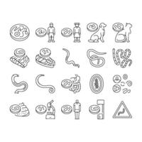 helminth worm parasite roundworm icons set vector