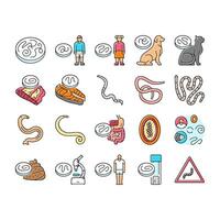 helminth worm parasite roundworm icons set vector
