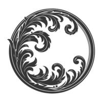 A black and white design of a circular frame with swirls vector