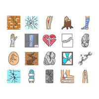 fracture bone break injury icons set vector