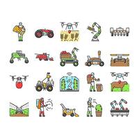 robot harvests automation icons set vector