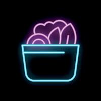 Neon sign of a salad in a bowl on a black background vector