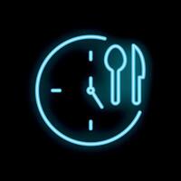Neon clock face showing lunch time with fork and spoon vector