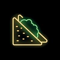 Glowing neon sign depicting a tasty sandwich on black background vector