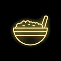 Neon icon of a bowl full of oatmeal with a spoon vector