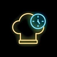 Neon icon of chef hat and clock showing cooking time vector